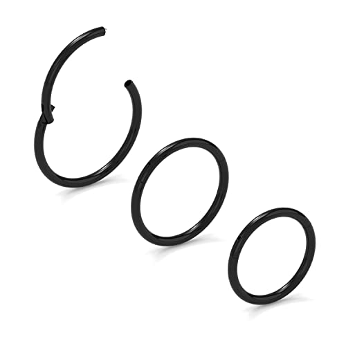 NewkeepsR Stahl 3 Stck-0,8mm Schwarz Eloxierte Klappbarem Clicker-Nasenbügelringe, 316L Nahtlose Segmentschläferohrringe Piercing-7/8/9mm von NewkeepsR