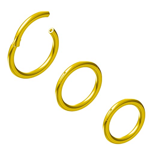 NewkeepsR Stahl 3 Stck-1,2mm Gold Eloxierte Klappbare Clicker-Nasenreifenringe, 316L Stahl Nahtlose Segments Chläferohrringe Piercing-5/6/7mm von NewkeepsR