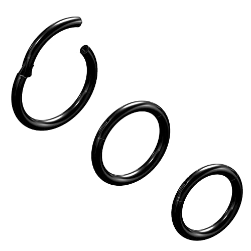 NewkeepsR Stahl 3 Stck-1.2mm Schwarz Eloxierte Klappbarem Clicker-Nasenreifenringe, 316L Nahtlose Segmentschläferohrringe Piercing-10/11/12mm von NewkeepsR