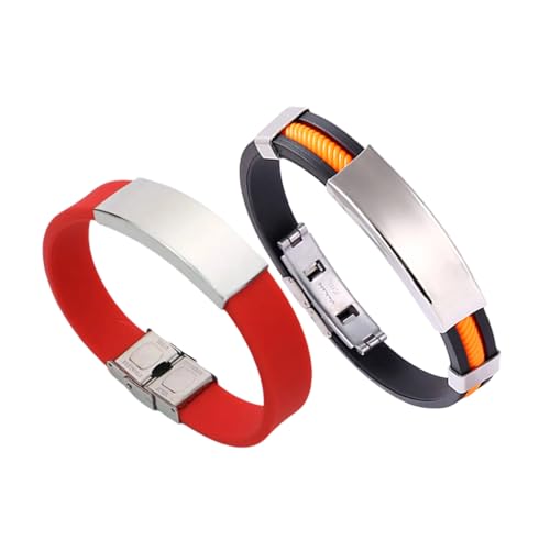 Newless 2 x Damen-/Herren-Armband, Sportarmband, Armreif, Kunststoff-Armbänder in der Natur des Schmucks, Medium, Legierter Stahl, Bernstein von Newless