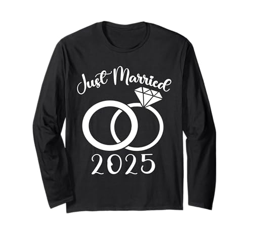 Just Married 2025 Eheringe Passendes Paar Brautpaar Langarmshirt von Newlyweds 2025 Bride and Groom Wedding Planners