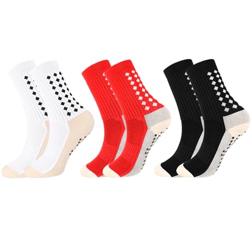 Newofview 3 Paar Fußballsocken für Herren Damen,39-46 Sportsocken Anti Rutsch Grip Fußball Socken Rutschfeste Sportsocken für Fussball Basketball Laufen von Newofview