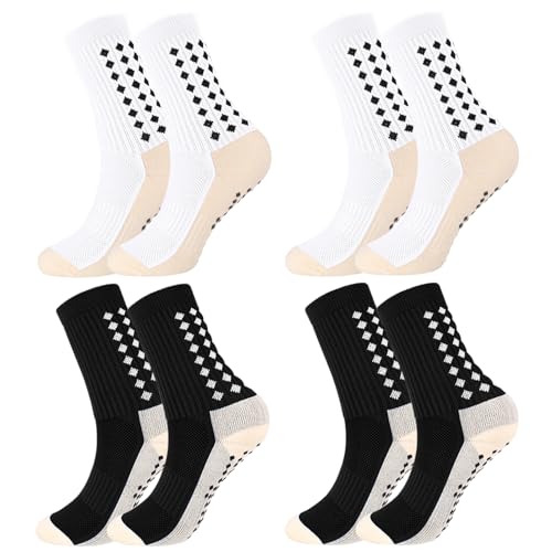 Newofview 4 Paar Fußballsocken für Herren Damen,39-46 Sportsocken Anti Rutsch Grip Fußball Socken Rutschfeste Sportsocken für Fussball Basketball Laufen von Newofview