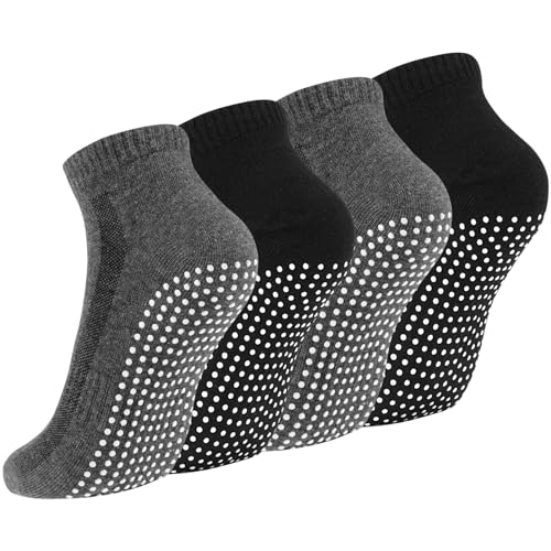 Newofview 4 Paar Stoppersocken für Damen Herren, Yoga Socken Antirutschsocken Rutschfeste Socken Grip Socken für Ballett, Pilates, Krankenhaus, Fitness(Schwarz,Dunkelgrau) von Newofview