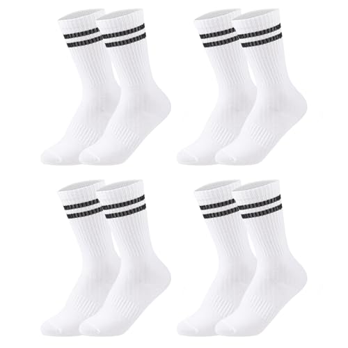 Newofview 4 paar Sportsocken Herren Damen 39-44 Weiß Tennissocken Soft Baumwollsocken Unisex Laufsocken bis zur Wadenmitte Socken Herren Damen Freizeit und Sport von Newofview