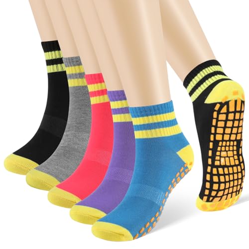 Newofview 5 Paar Stoppersocken für Damen Herren, Yoga Socken Antirutschsocken Rutschfeste Socken Grip Socken für Ballett, Pilates, Krankenhaus, Fitness(EU 35-38) von Newofview