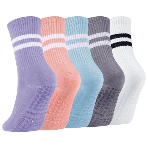 Newofview 5 Paar Yoga Socken Stoppersocken Damen 37-42,Rutschfeste Socken Erwachsene Haussocken Sportsocken antirutschsocken für Zuhause Krankenhaus Reha Dance pilates Workout Sport Frauen von Newofview