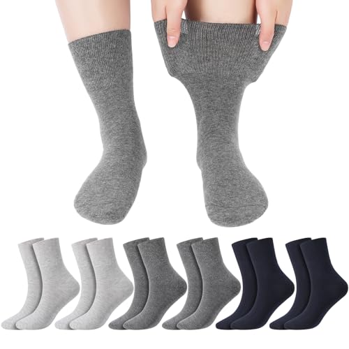 Newofview 6 Paar Diabetikersocken für Männer Frauen, Diabetiker Socken mit Komfortbund ohne Gummi ohne Naht Baumwollsocken, Lockere und Bequeme Diabetikersocken von Newofview