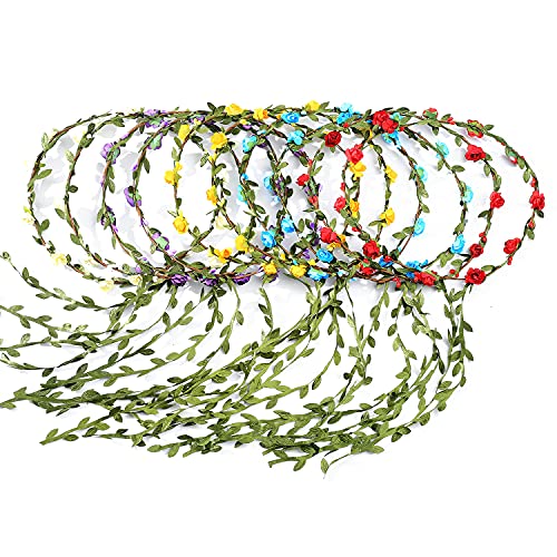10 Stück Blumenkranz Blume Krone Stirnband, Haar, Kopfschmuck Böhmische Kopfbedeckung Garland für Kinder Frauen Mädchen Braut Brautjungfer, Hochzeitsfest Feiertag Geburtstag Blumenkranz von Newoutset