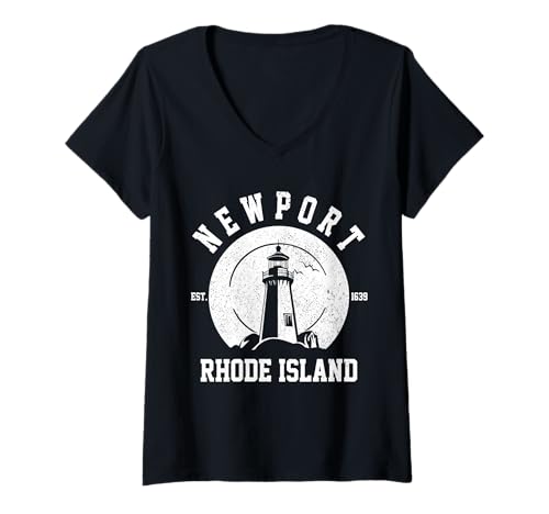 Damen Leuchtturm von Newport, Rhode Island, RI Pride T-Shirt mit V-Ausschnitt Damen Leuchtturm von Newport, Rhode Island, RI Pride T-Shirt mit V-Ausschnitt von Newport Rhode Island - Apparel & Gifts