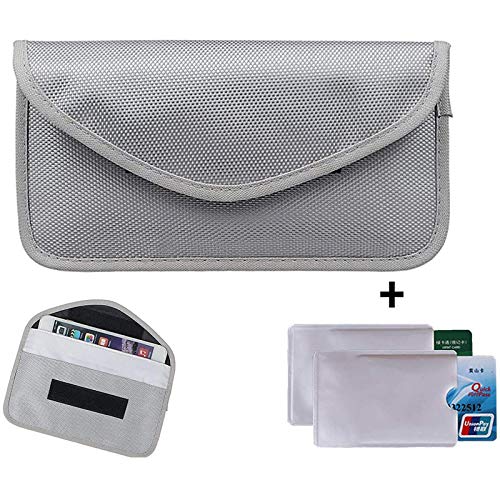 Newseego RFID Signalblocking Tasche | 2 x RFID-Kreditkartenhüllen, Keyless Go Schutz Autoschlüssel, Faraday-Tasche für Handy Strahlenschutz Tasche Funkschlüssel Abschirmung (Grau) von Newseego