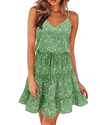 Newshows Sommerkleid Damen Knielang Spaghettiträger Kleid V-Ausschnitt Strandkleider(A1Floral 03, Groß) von Newshows