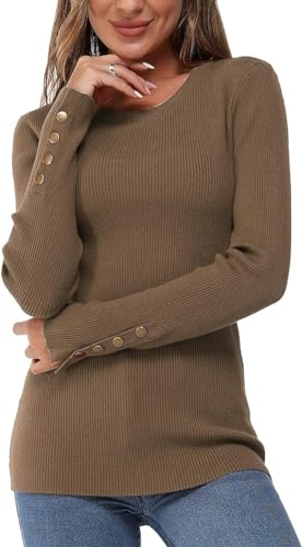 Newshows Pullover Damen Herbst Strickpullover Elegant Damenpullover Winter Pulli Damen Kaffee von Newshows