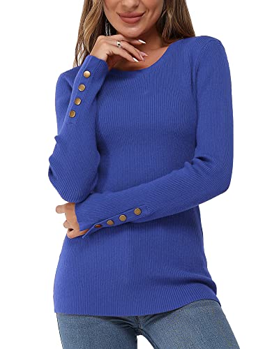 Newshows Pullover Damen Herbst Strickpullover Elegant Damenpullover Winter Pulli Damen Saphirblau,L von Newshows