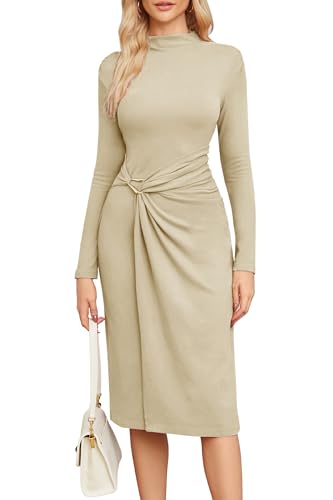 Newshows Damen Kleider Langarm Rollkragen Winterkleid Herbst Lang Pulloverkleid Elegant Plissierte Hochzeit Maxikleid-S von Newshows