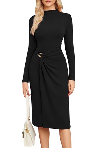 Newshows Damen Kleider Langarm Rollkragen Winterkleid Herbst Lang Pulloverkleid Elegant Plissierte Hochzeit Maxikleid-XL von Newshows