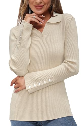 Newshows Damen Pullover Winter Herbst Elegant Langarm Winterpullover V-Ausschnitt Strickpullover Casual Warm Tops von Newshows