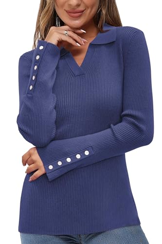Newshows Damen Pullover Winter Herbst Elegant Langarm Winterpullover V-Ausschnitt Strickpullover Casual Warm Tops von Newshows