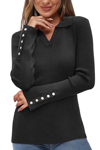 Newshows Damen Pullover Winter Herbst Elegant Langarm Winterpullover V-Ausschnitt Strickpullover Casual Warm Tops von Newshows