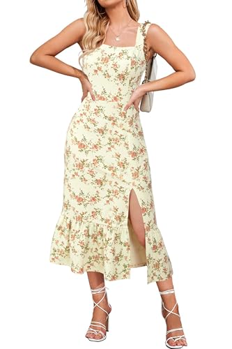 Newshows Damen Sommerkleid Ärmellos Quadratischer Ausschnitt Midikleid Strandkleid Freizeitkleid Rosa Rose,S von Newshows