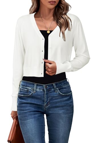 Newshows Damen Strickjacke Sommer Kurz Leichte Kurze Weiß Strickjacken V Ausschnitt Strick Bolero Shrug,L von Newshows