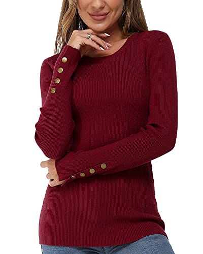 Newshows Pullover Damen Herbst Strickpullover Elegant Damenpullover Winter Pulli Damen Dunkelrot von Newshows