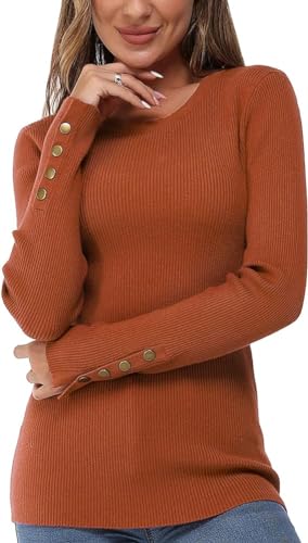 Newshows Pullover Damen Herbst Strickpullover Elegant Damenpullover Winter Pulli Damen Karamell,L von Newshows