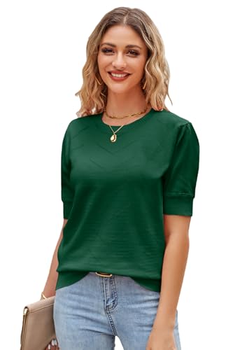 Newshows Kurzarm Pullover Damen Frühling Elegant Rundhals Kurzarmpullover Strickpulli Sweatshirt(Grün, S) von Newshows