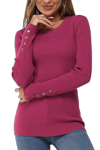 Newshows Pullover Damen Herbst Strickpullover Elegant Damenpullover Winter Pulli Damen Knallpink (Hot Pink),XL von Newshows