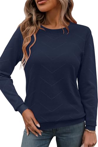 Newshows Damen Pullover Langarm Strickpullover Oberteile Lässig Rundhals Business Tunika Hemd Bluse Marineblau,L von Newshows