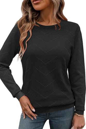 Newshows Damen Pullover Langarm Strickpullover Oberteile Lässig Rundhals Business Tunika Hemd Bluse Schwarz,XXL von Newshows