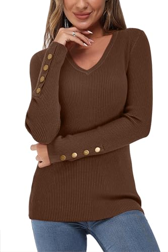 Newshows Pullover für Damen Herbst Strickpullover Winter Elegant Damenpullover Langarm Winterpullover Damen Aprikose von Newshows