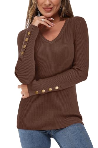 Newshows Pullover für Damen Herbst Strickpullover Winter Elegant Damenpullover Langarm Winterpullover Damen Braun von Newshows