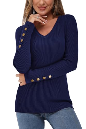 Newshows Pullover für Damen Herbst Strickpullover Winter Elegant Kitted Gerippt Damenpullover Damen Marineblau von Newshows