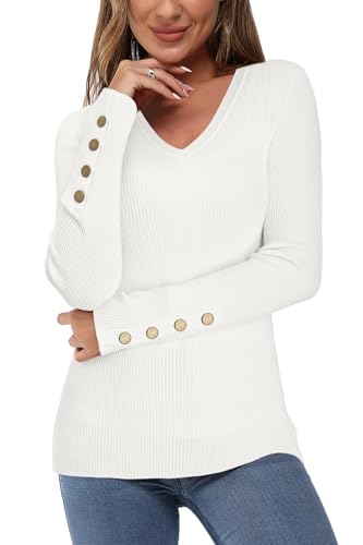 Newshows Pullover für Damen Herbst Strickpullover Winter Elegant Kitted Gerippt Damenpullover Damen Off White von Newshows