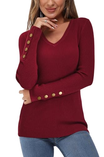 Newshows Pullover für Damen Herbst Strickpullover Winter Elegant Kitted Gerippt Damenpullover Damen Rot von Newshows