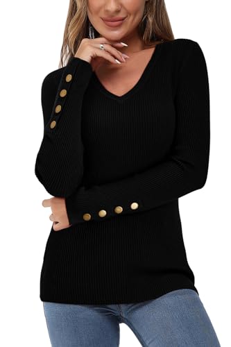 Newshows Pullover für Damen Herbst Strickpullover Winter Elegant Kitted Gerippt Damenpullover Damen Schwarz von Newshows