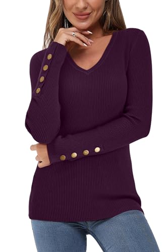 Newshows Pullover für Damen Herbst Strickpullover Winter Elegant Kitted Gerippt Damenpullover Damen Violett von Newshows