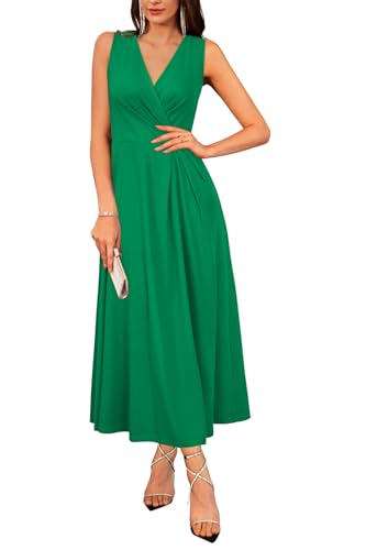 Newshows Sommerkleid Damen Elegantes Cocktailkleid Maxikleid V Ausschnitt Lang Hochzeitsgäste Partykleid Grün,XL von Newshows