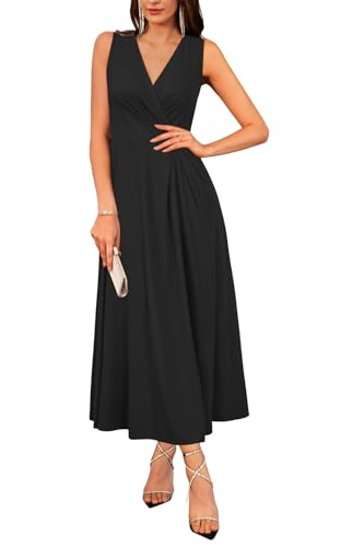 Newshows Sommerkleid Damen Elegantes Cocktailkleid Maxikleid V Ausschnitt Lang Hochzeitsgäste Partykleid Schwarz,S von Newshows