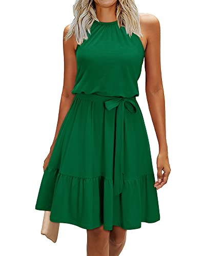 Newshows Sommerkleid Damen Knielang Elegant Kleid Neckholder Sommer Ärmellos Freizeitkleider mit Taschen(Green03, S) von Newshows