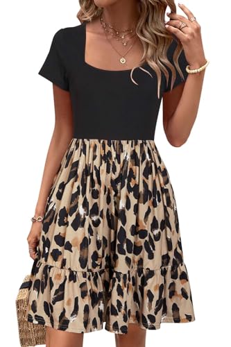 Newshows Sommerkleid Damen Knielang Strandkleid Sommer Outfits Kleid Elegant Kurz Partykleid Mit Taschen Floral-1 von Newshows