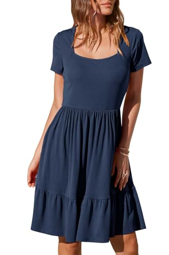 Newshows Sommerkleid Damen Knielang Strandkleid Sommer Outfits Kleid Elegant Kurz Partykleid Mit Taschen Marineblau,M von Newshows