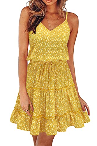 Newshows Sommerkleid Damen Knielang Spaghettiträger Kleid V-Ausschnitt Strandkleider(A1Floral 02,XXL) von Newshows