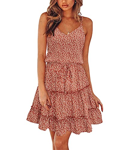 Newshows Sommerkleid Damen Knielang Spaghettiträger Kleid V-Ausschnitt Strandkleider(Floral 07,XL) von Newshows