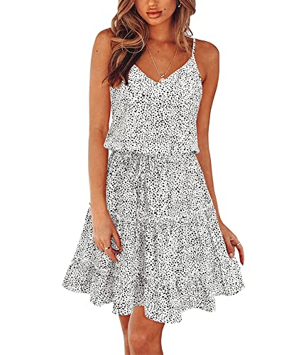 Newshows Sommerkleid Damen Knielang Spaghettiträger Kleid V-Ausschnitt Strandkleider(Floral 08,XXL) von Newshows