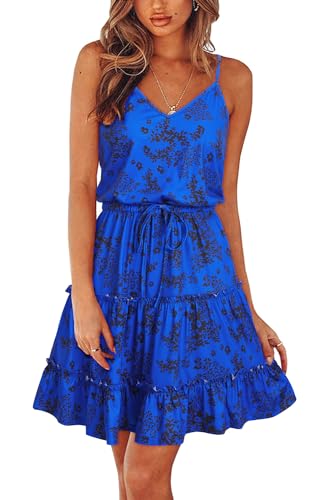 Newshows Sommerkleid Damen Knielang Spaghettiträger Kleid V-Ausschnitt Strandkleider(Floral-23,S) von Newshows