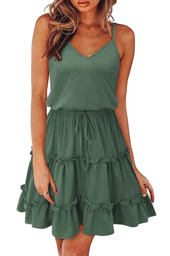 Newshows Sommerkleid Damen Knielang Spaghettiträger Kleid V-Ausschnitt Strandkleider(Grey Green,S) von Newshows