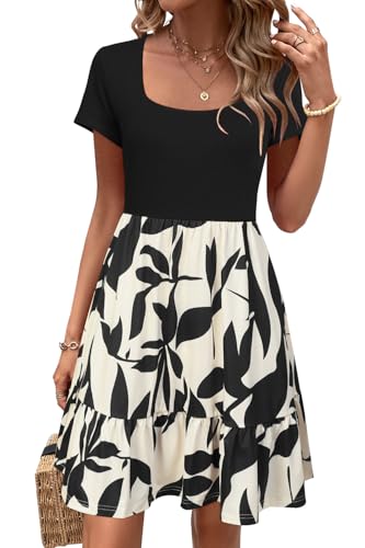 Newshows Sommerkleid Damen Knielang Strandkleid Sommer Lässiges Kleid Elegant Kurz Partykleid Aprikose Große Blüte,S von Newshows