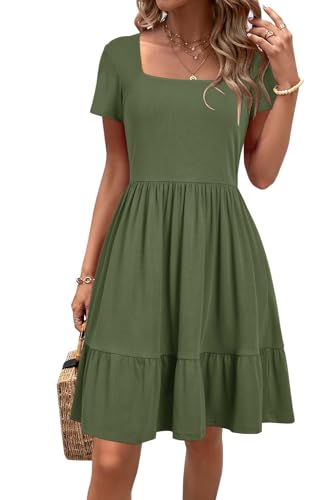 Newshows Sommerkleid Damen Knielang Strandkleid Sommer Outfits Kleid Elegant Kurz Partykleid Mit Taschen Army Green,XXL von Newshows